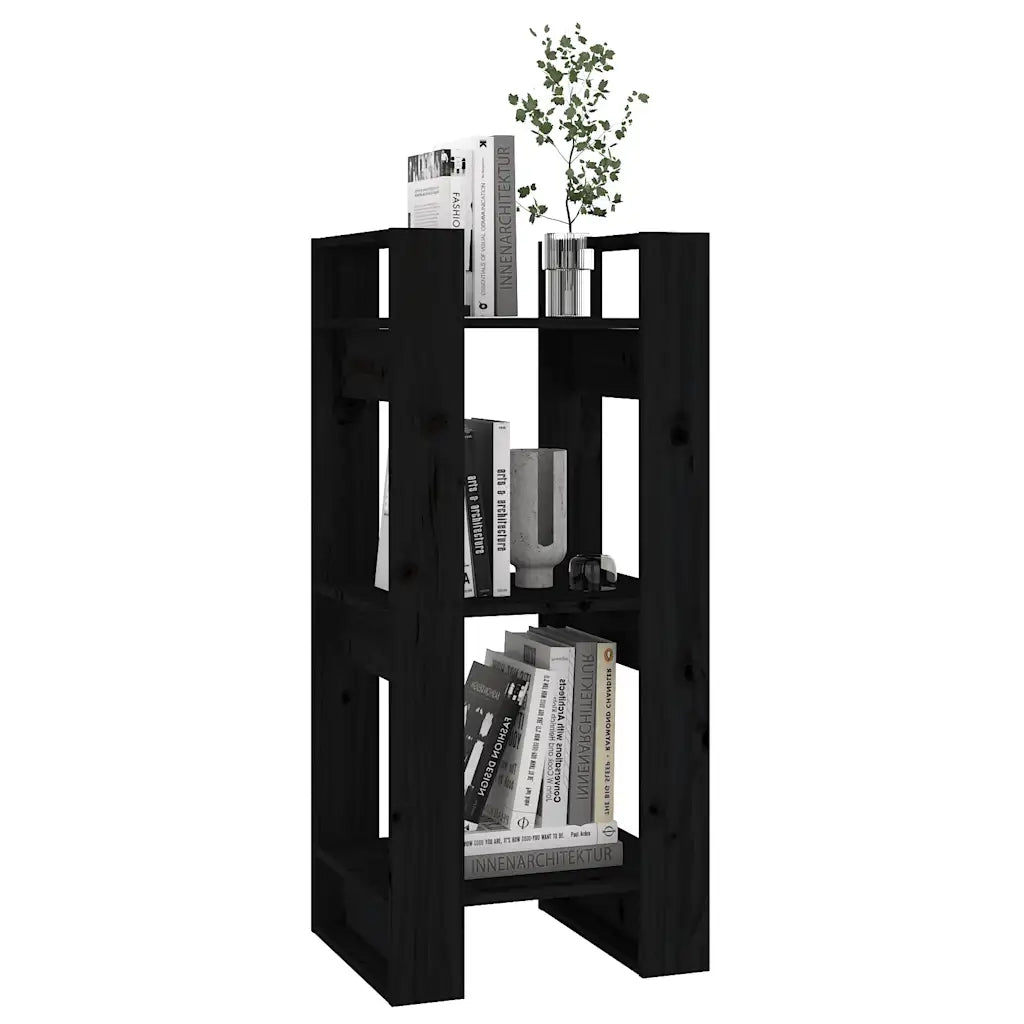 Libreria Divisorio-Scaffale per Libri-Mobile di Stoccaggio Nero 41x35x91 cm in Legno Massello di Pino
