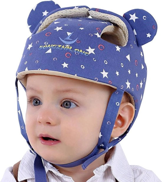 Elmo di sicurezza per bambini - Cappello di sicurezza per neonati con design stellato blu celeste, foderato in cotone, regolabile