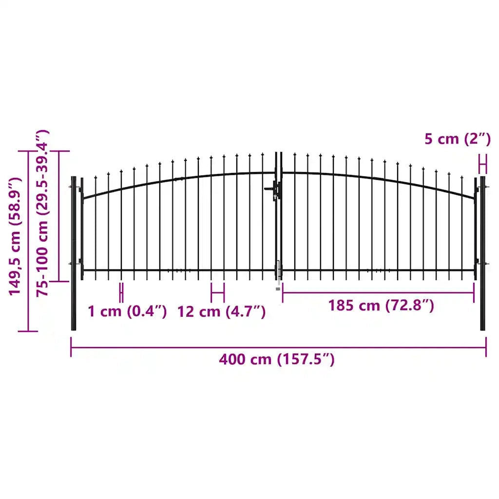 Cancello per recinzione a doppia porta Woerden con punta a lancia 400x149,5 cm 144360