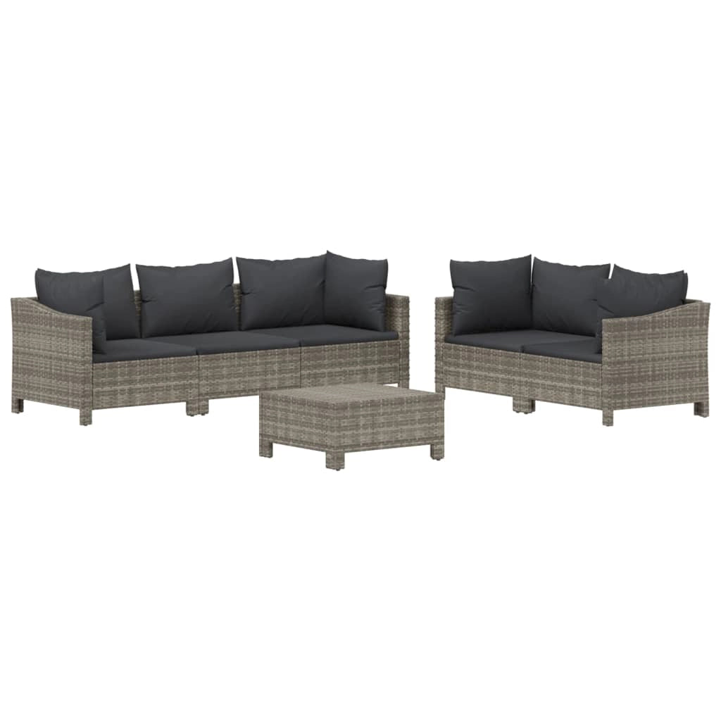 Set di mobili da giardino mobili da esterno 6 pezzi con cuscini resina intrecciata grigia 02_0016794