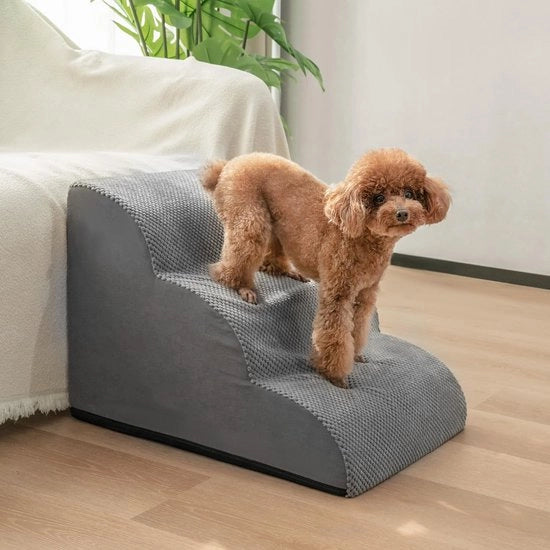 Trappola per cani per piccoli cani Trappola per letto e divano Trappola per cani con fodera in plastica antiscivolo, lavabile come trappola per gatti Gradino per cani in spugna, 3 gradini (40 cm alto, grigio)