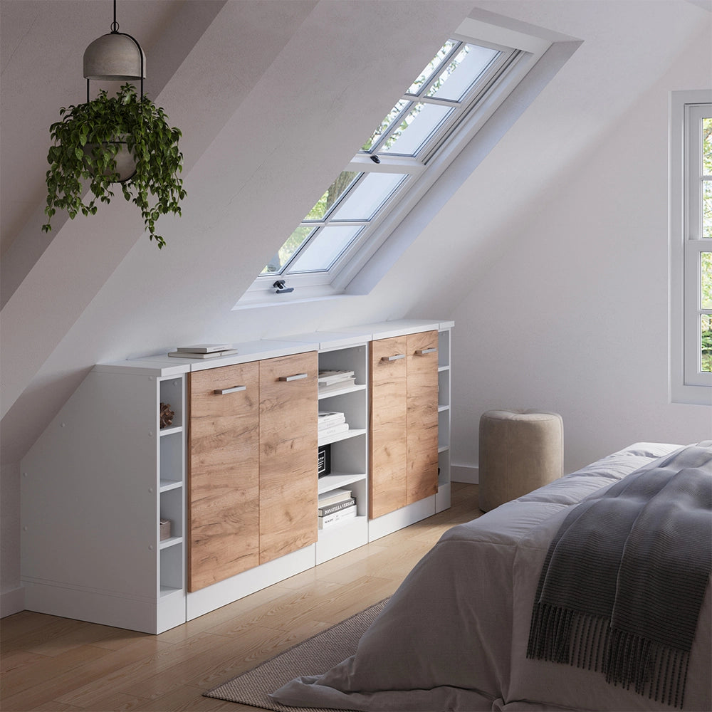 Set di mobili sottotetto Rion Rovere dorato/Bianco 210 cm Set di 5 carcasse armadio profondità 60 cm Vicco
