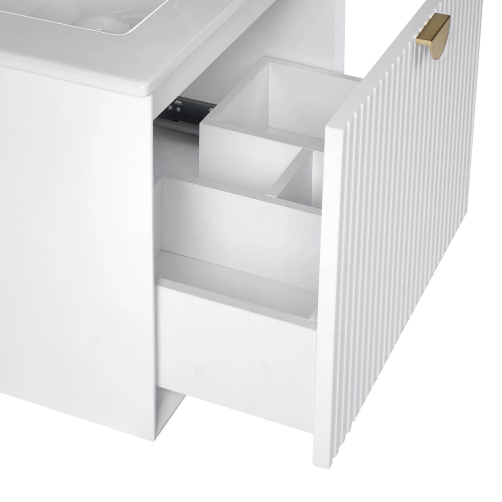 Mobiletto da parete con lavabo in legno massiccio per bagno 60 cm bianco stile moderno