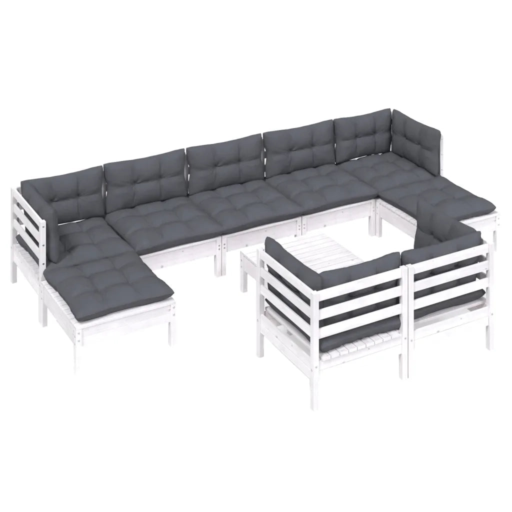 Set Divani da Giardino 10 pz con Cuscini Bianchi Legno di Pino cod mxl 44745