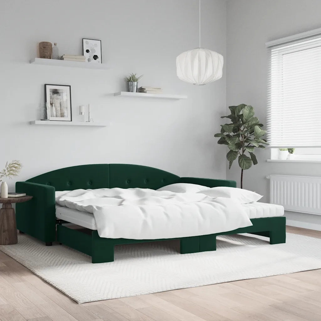 Divano Letto Estraibile Materassi Verde Scuro 100x200 Velluto