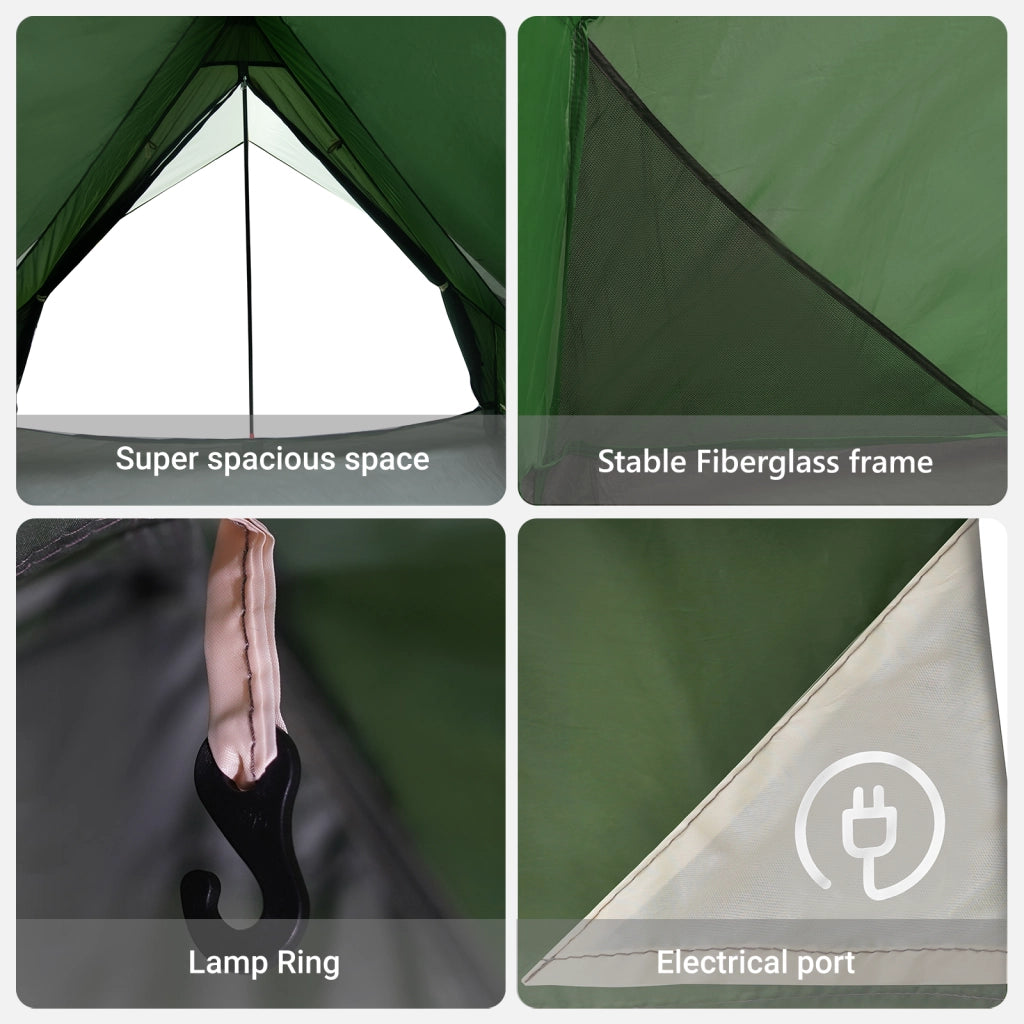 Tenda da Campeggio a Forma di A 3-Persone Verde Impermeabile