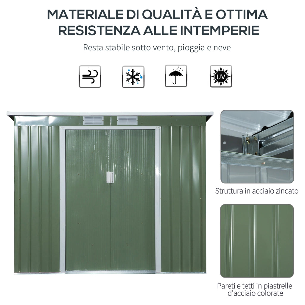 Easycomfort Casetta da Giardino in Acciaio con Doppia Porta Scorrevole e Prese d'Aria, 213x130x173 cm, Verde