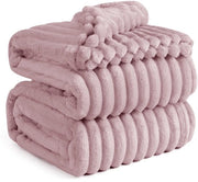 Piumino soffice - deken in lana e fleece, deken per divano, deken calda e morbida in corduroy per decorazione camera, deken per salotto e per abbracci, coperta, grande deken, rosa, 230 x 270 cm