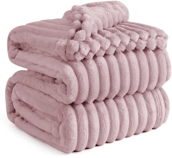 Piumino soffice - deken in lana e fleece, deken per divano, deken calda e morbida in corduroy per decorazione camera, deken per salotto e per abbracci, coperta, grande deken, rosa, 230 x 270 cm