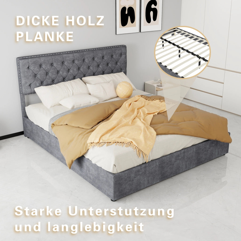 Letto imbottito moderno con testiera morbida, 160x200 cm, grigio