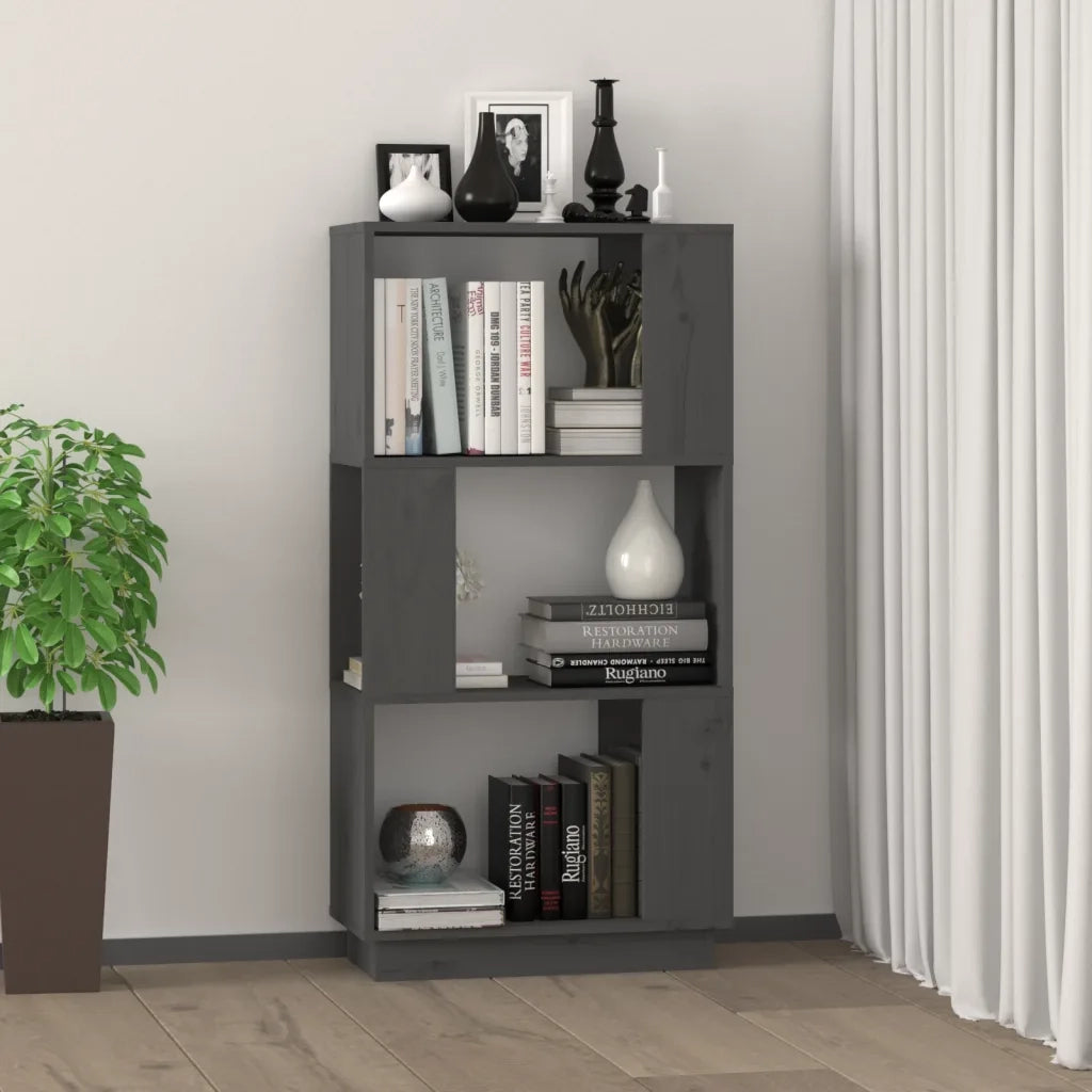 Libreria Divisorio-Scaffale per Libri-Mobile di Stoccaggio Grigio 51x25x101 cm Legno Massello di Pino