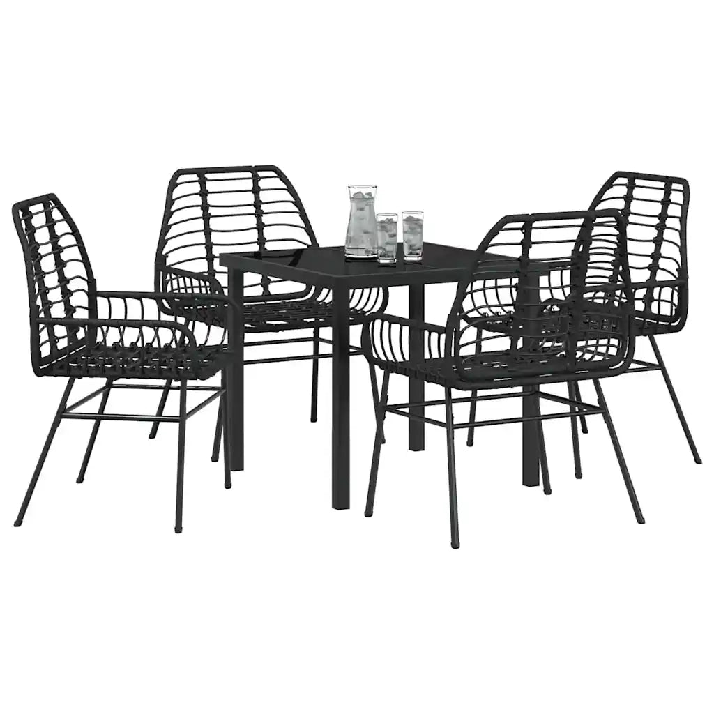 Set da Pranzo per Giardino 5 pcs Nero polyrattan 3380842