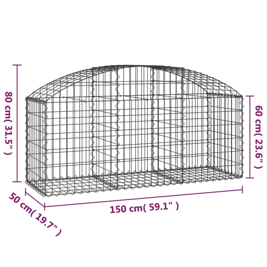Cesto gabbione recinzione a gabbia muro di contenimento ad arco 150 x 50 x 60/80 cm ferro zincato argento 02_0039988