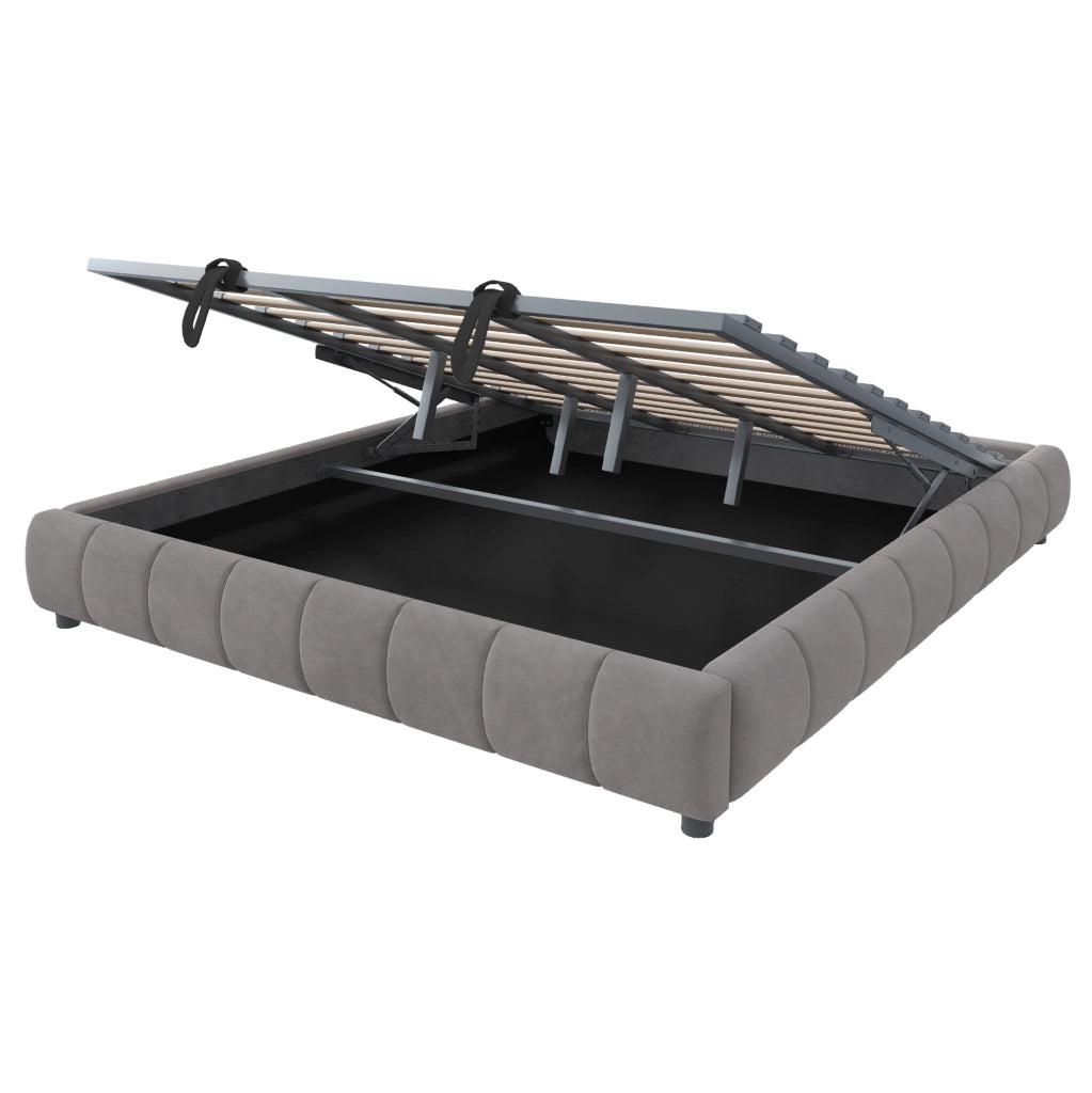 Letto imbottito 180x200 cm con contenitore; LED; senza testiera in flanella grigio