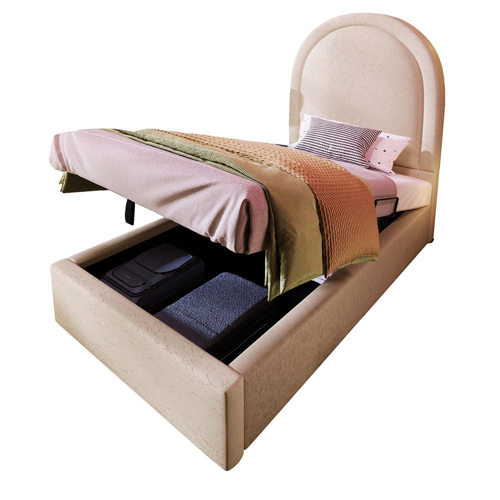 Letto singolo per bambini 90x200 cm - Xylo - Beige, motivo astronauta, imbottito in PU