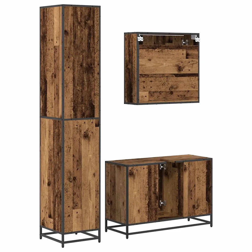 Set di mobili per il bagno con lo scaffale 3 pcs Legno vecchio 3402348