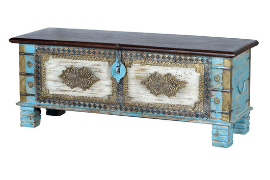 Cassapanca in massello di mango e particolari in ottone