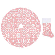 Gonna Albero Natale Raffinata con Calza-Decorazioni natalizie Rosa Tessuto 150 cm
