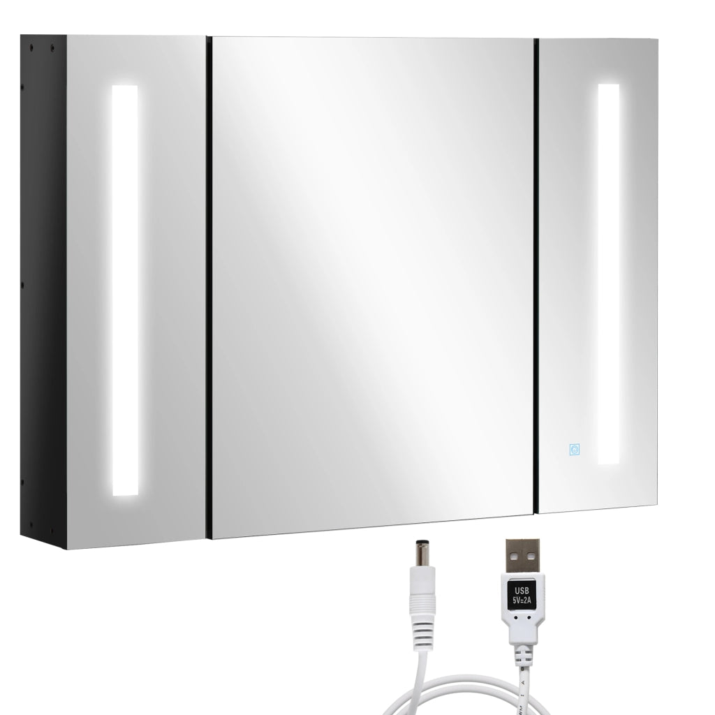 Armadietto Bagno con Specchio a Parete ¨C zephmum ¨C MDF, Nero, 90x15x65 cm