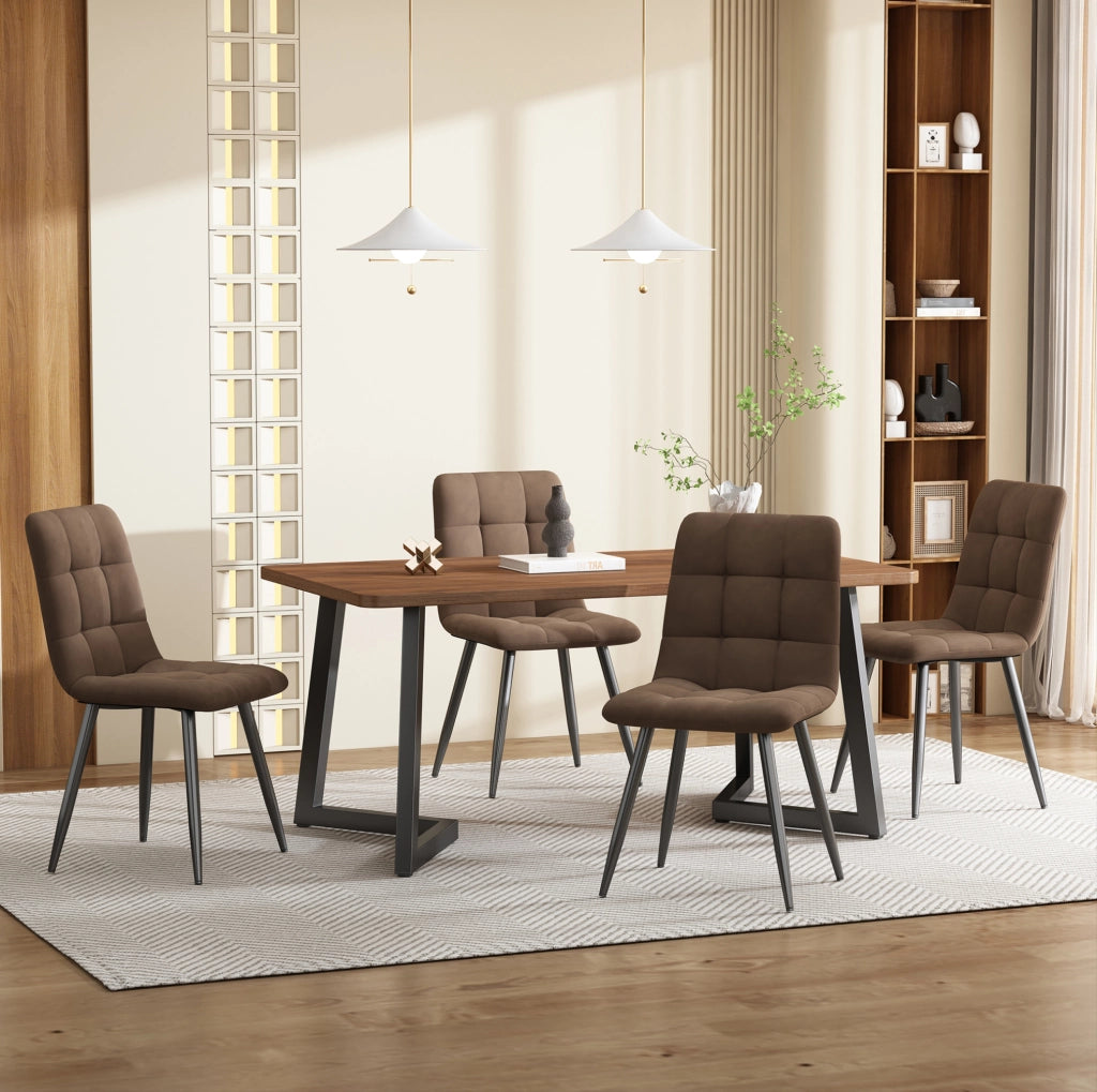 Set da pranzo 5 pezzi con tavolo in MDF noce e 4 sedie in velluto