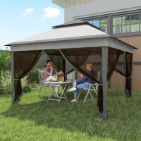 Gazebo con Zanzariere Regolabile su 3 Livelli, in Acciaio e tessuto Oxford, 326x326x272 cm, Grigio Chiaro e Scuro