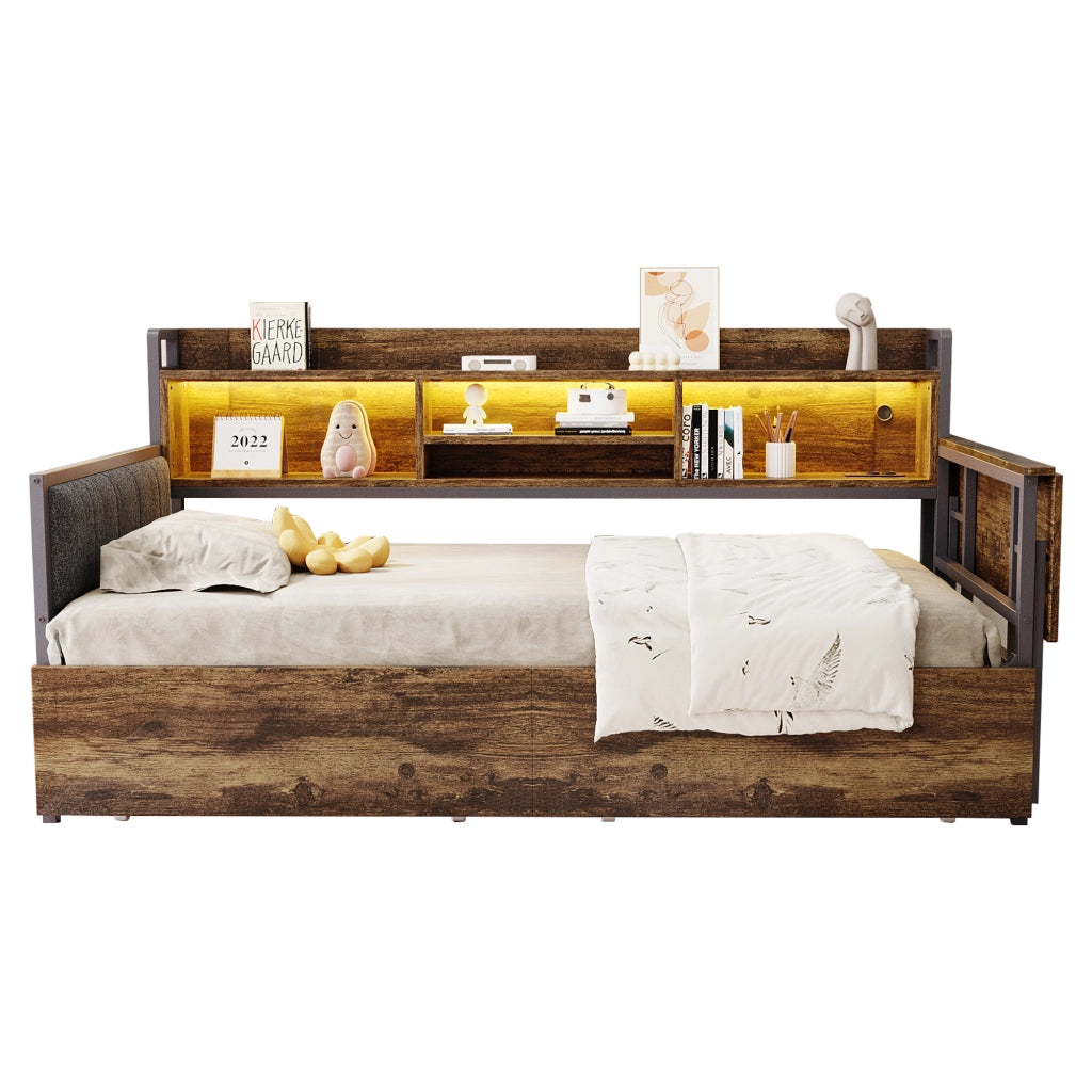 Sofabett con illuminazione LED e vano contenitore in metallo 90x200 cm