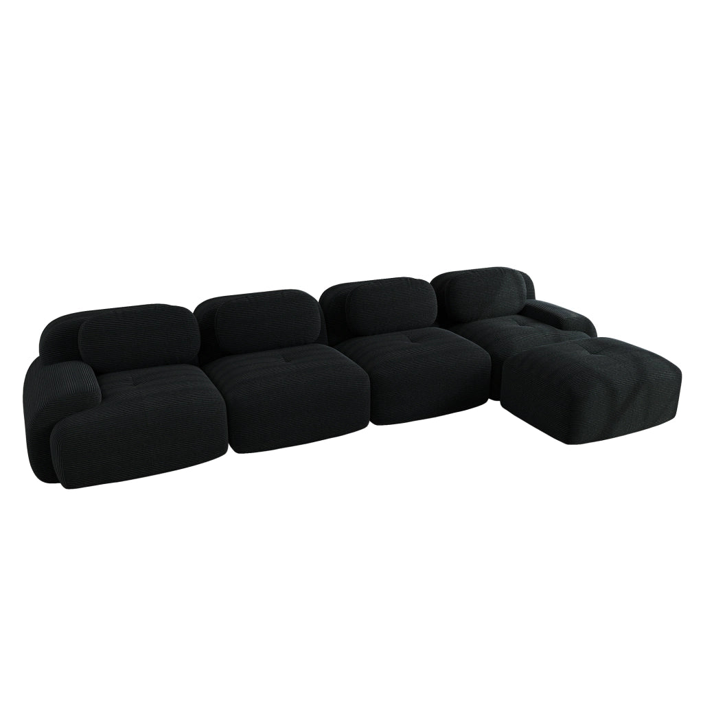 Divano Angolare 4 Posti con Chaise Longue ¨C MINIMAL ¨C Nero, Braccioli Extra Larghi, Tessuto