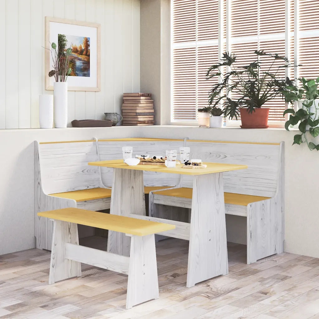 Panca Angolare-Sgabello-Panca da esterno REINE 151 cm in Legno di Pino ambra e Bianco