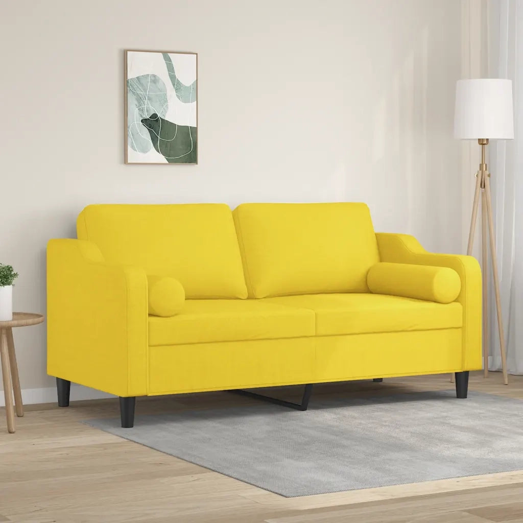Divano | Divano da soggiorno | Sofa a 2 Posti con Cuscini Giallo Chiaro 140 cm in Tessuto