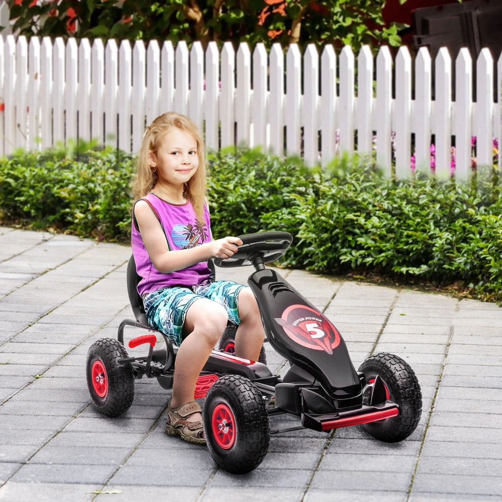EasyComfort Go Kart a Pedali per Bambini da 5-12 Anni con Sedile Regolabile e Ruote in Gonfiabili, Rosso