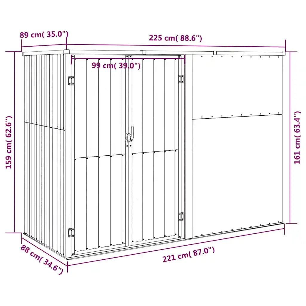 Capanno per Attrezzi-Casetta da Giardino Verde 225x89x161 cm in Acciaio Zincato