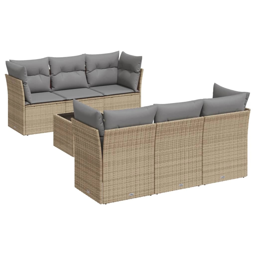 Set Divani da Giardino 7 pz con Cuscini Beige in Polyrattancod mxl 111065