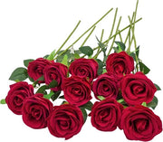 12 pezzi di rose di vetro rosse con lunghe spine per decorazione