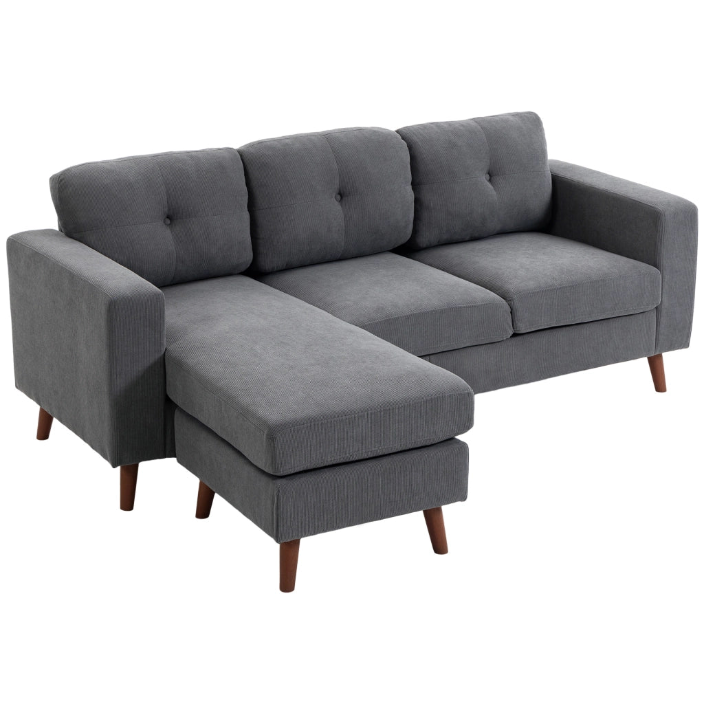 Divano angolare 3 posti con chaise longue reversibile ¨C zephmum ¨C Tessuto corda, grigio scuro, 192 cm