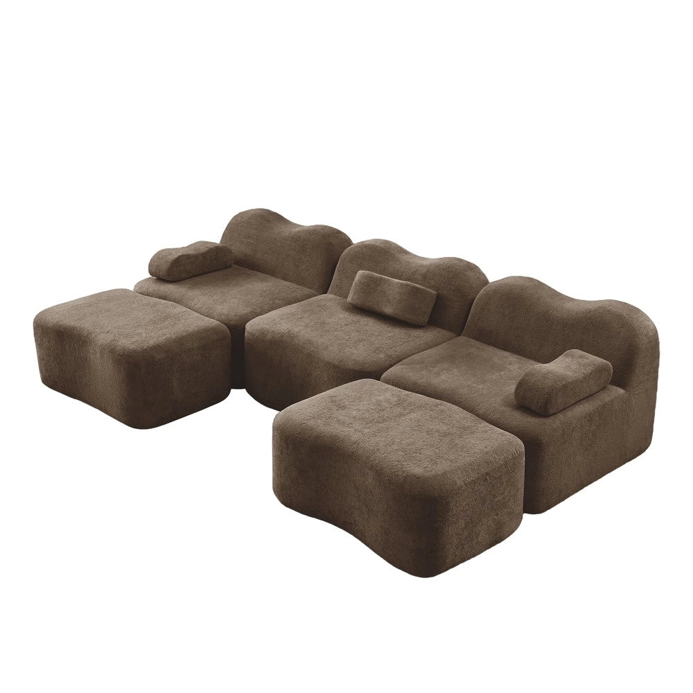 Divano 3 Posti Modulare con Ottomans e Braccioli ¨C Xylo ¨C Marrone, Tessuto, Chaise Longue