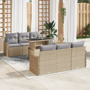 Set Divano da Giardino  7 Pezzi con Cuscini Beige Polyrattan
