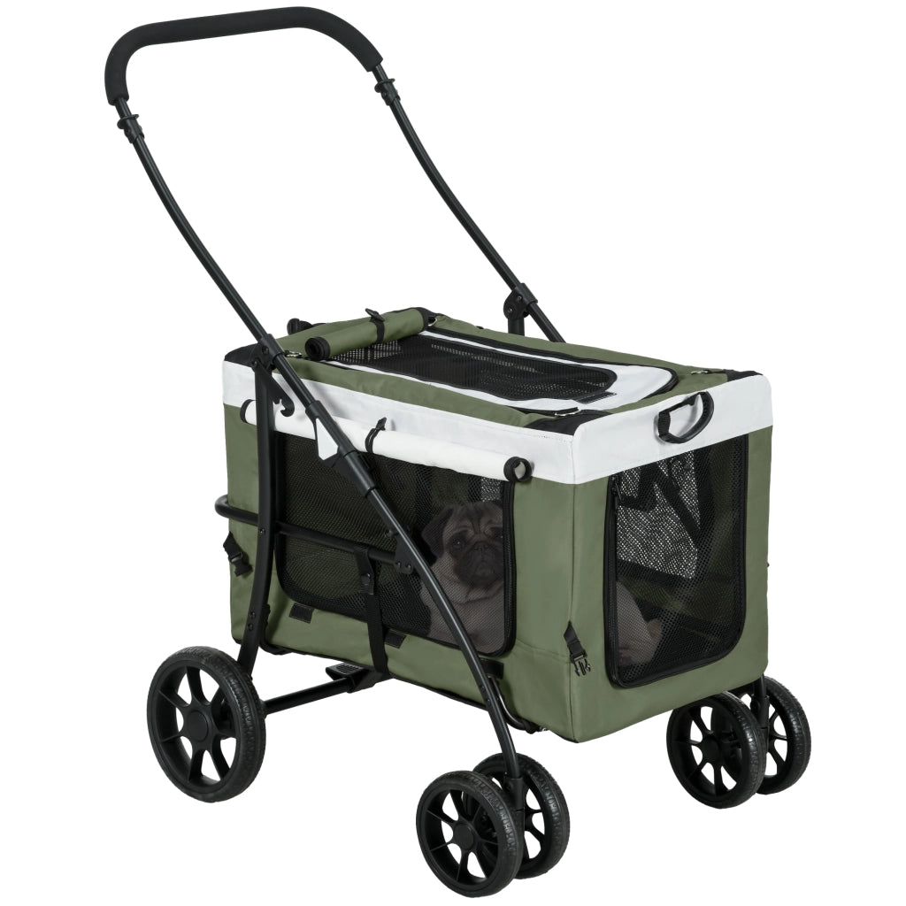 Carrello per Cani Pieghevole con Cestino ¨C zephmum ¨C Nero Verde Scuro Bianco 81x58x97.5cm