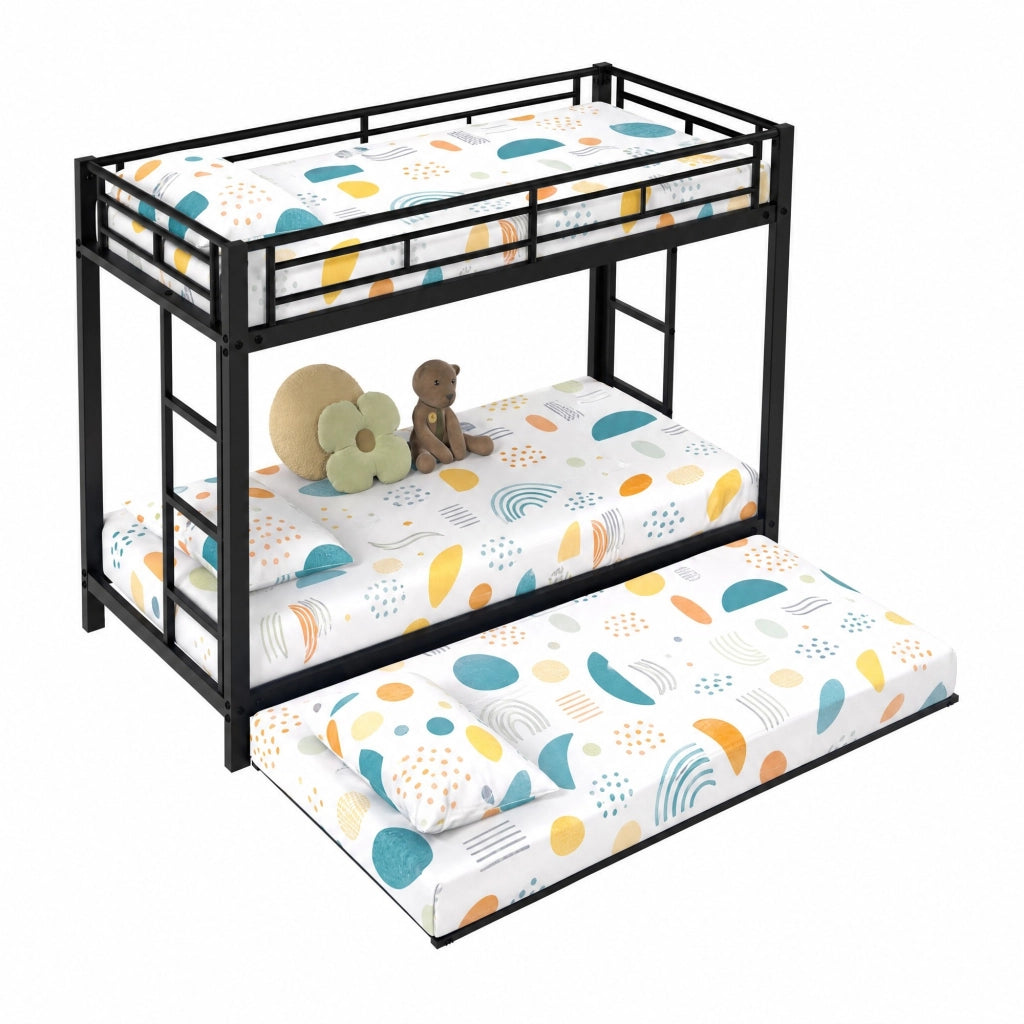 LETTO A CASTELLO 90x200 cm in metallo nero con letto estraibile EN747
