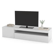 Mobile da soggiorno Porta Ardy, Made in Italy, Credenza per Ardy a 2 ante, Porta Ardy da salotto, cm 150x40h37, Bianco lucido, con luce LED blu