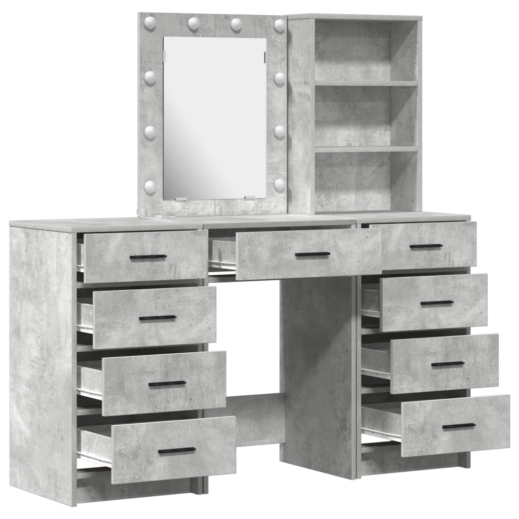 Set da Toeletta in 3 Pezzi con LED - Grigio Cemento Legno Ingegnerizzato