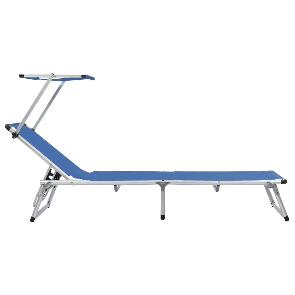Lettino prendisole sdraio sdraio letto da giardino mobili da patio mobili da esterno pieghevoli con tetto in alluminio e textilene blu 02_0012864