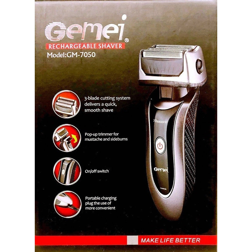 Trade Shop - Rasoio Elettrico Uomo Taglia Barba Ricaricabile A Batteria Impermeabile Gm-7050 -