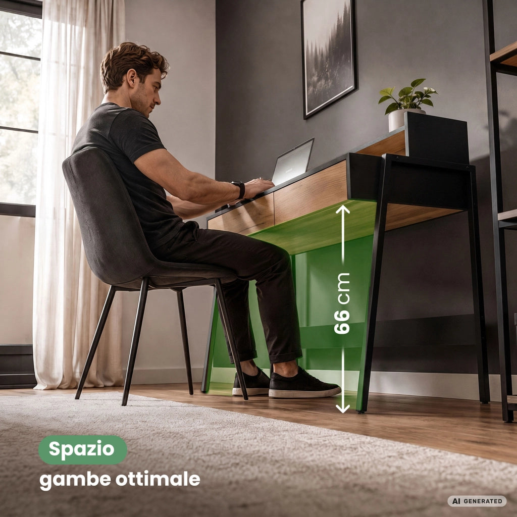 Scrivania industriale per computer Rovere Craft FLUX 78 cm 2 cassetti 1 ripiano gambe nere