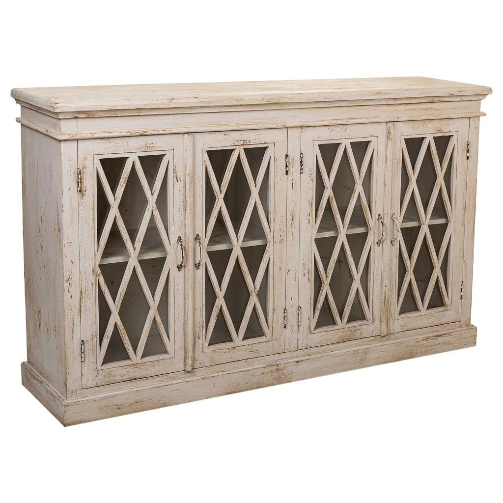 Credenza in legno e vetro artigianale bianco 170x40x100