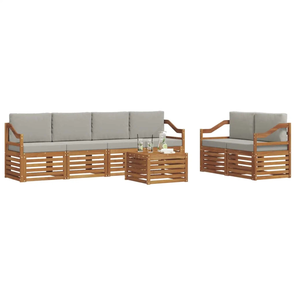 Set di divani da esterno 7 pcs Grigio Naturale e Chiaro