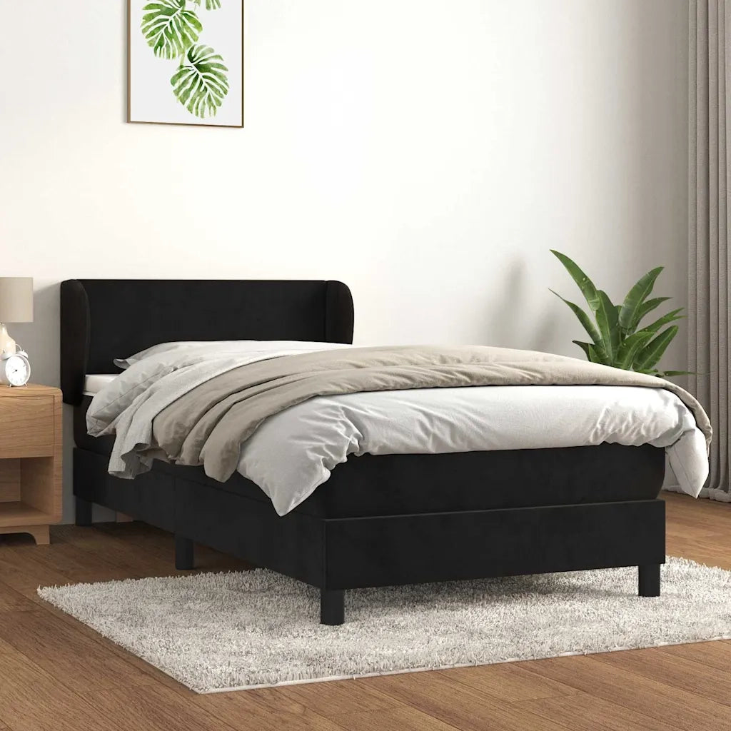 Giroletto a Molle con Materasso-Struttura Letto Nero 90x200 cm in Velluto 620299