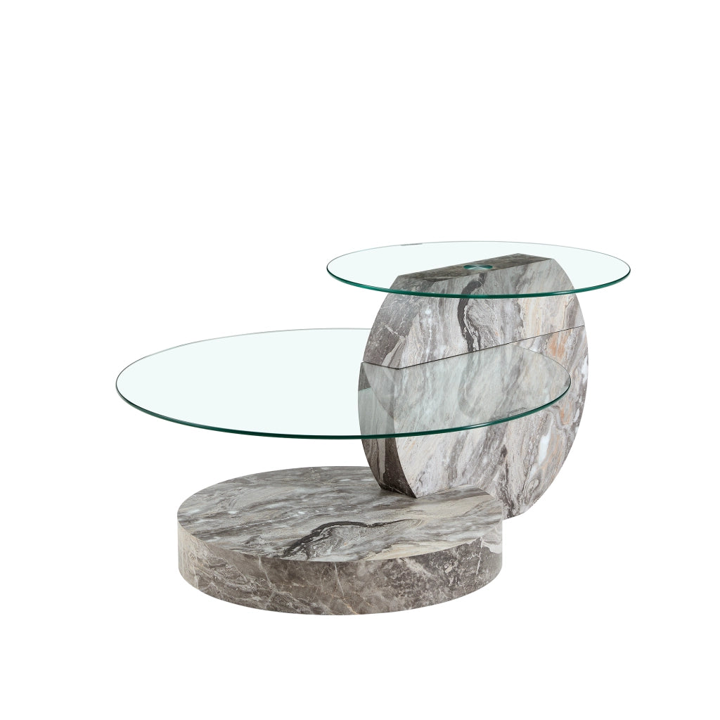 TAVOLINO DA SALOTTO 78,5x78,5x24,5 cm in vetro e MDF Grigio/Trasparente