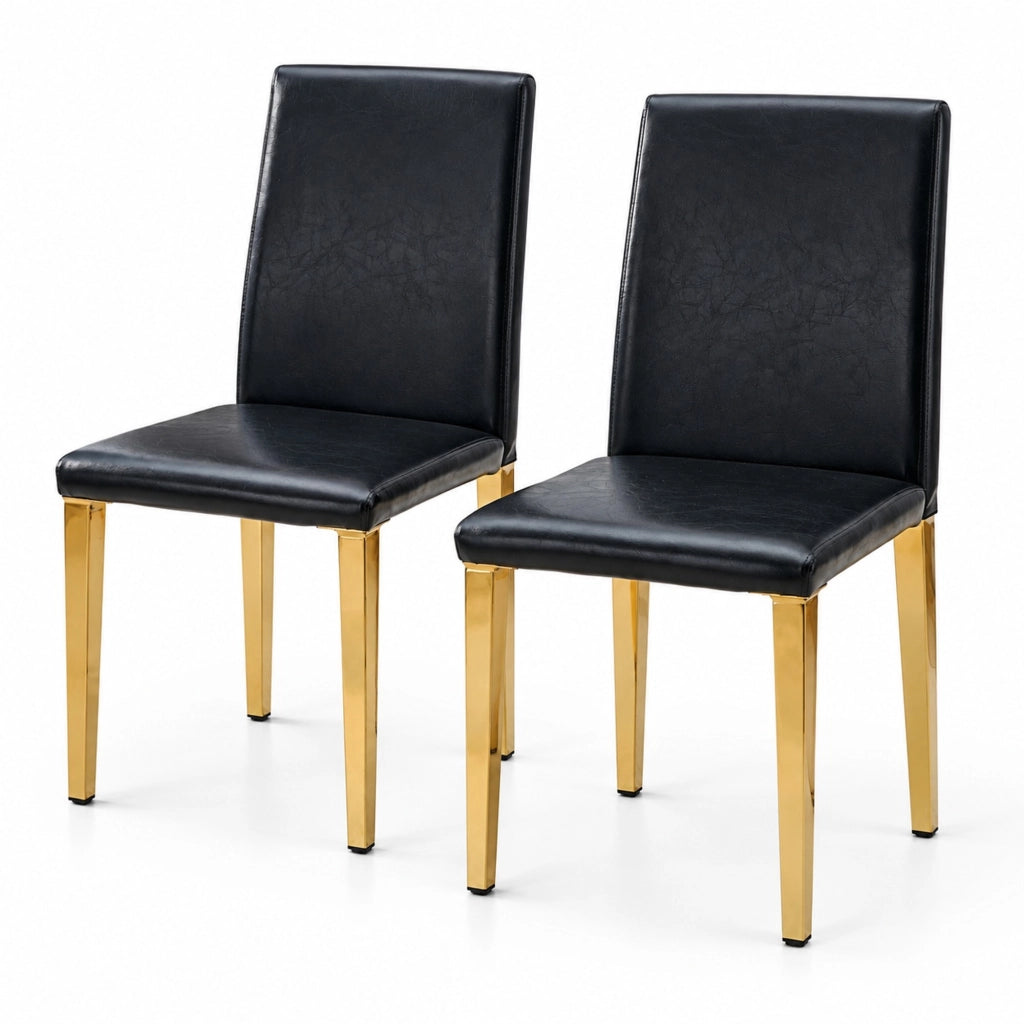 Set di 2 sedie da pranzo nere e oro in PU e metallo