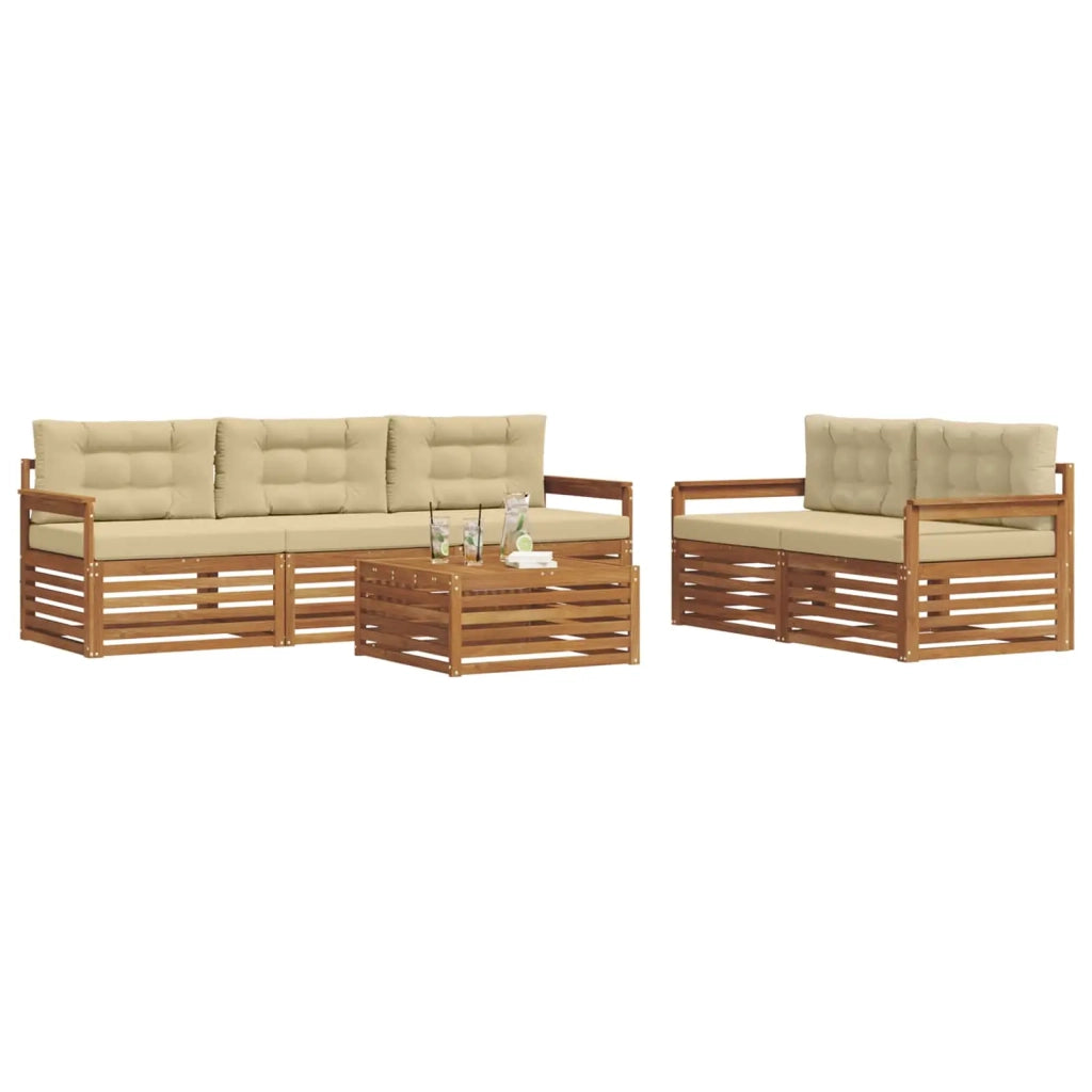 Set di divani da esterno con cuscino 6 pcs Naturale e Beige 3373008