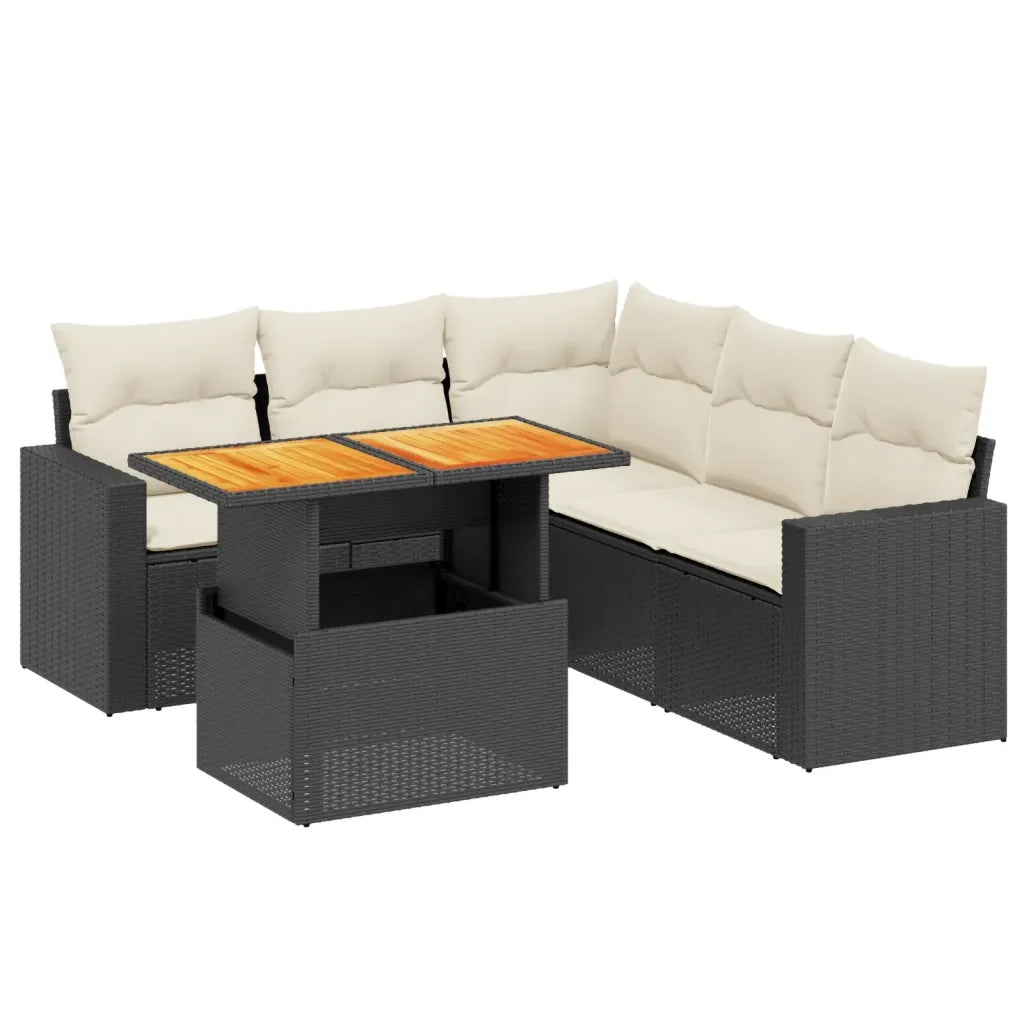 Set Divano da Giardino 6 pz con Cuscini Nero in Polyrattan 3271308